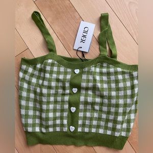 green plad knit tank top from cider. never worn, comes with tag. size XS.